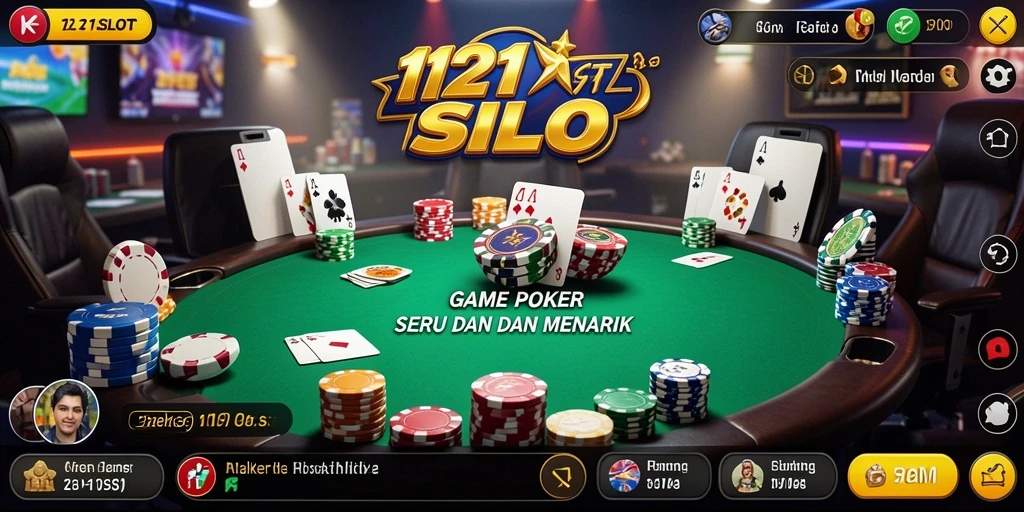 Screenshot utama 1121SLOT menampilkan gameplay Poker yang menegangkan.