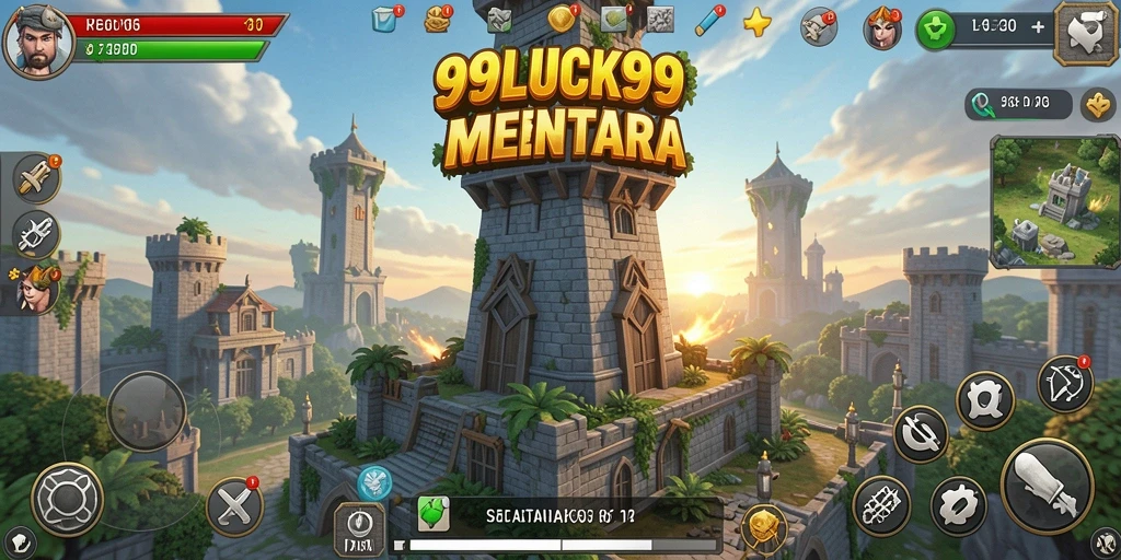 Tangkapan layar dari gameplay menara pertahanan yang intens di 99LUCK99.