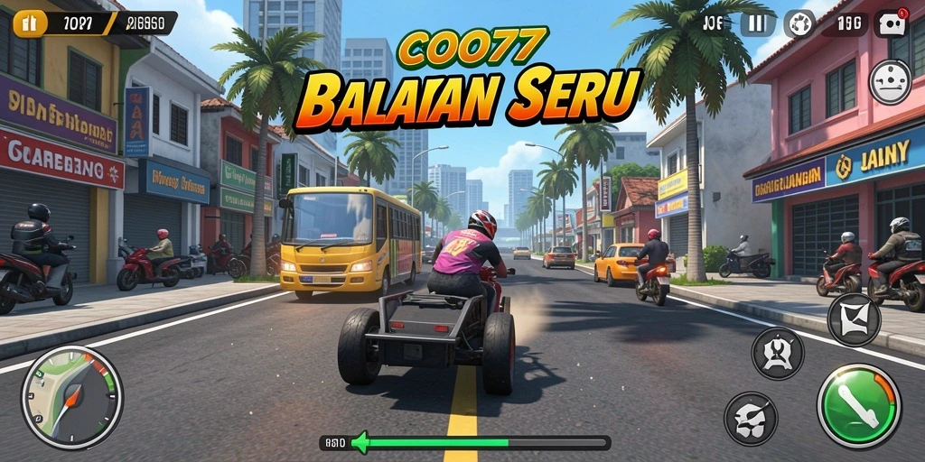 Tangkapan layar utama COO77 menampilkan aksi balapan yang mendebarkan.