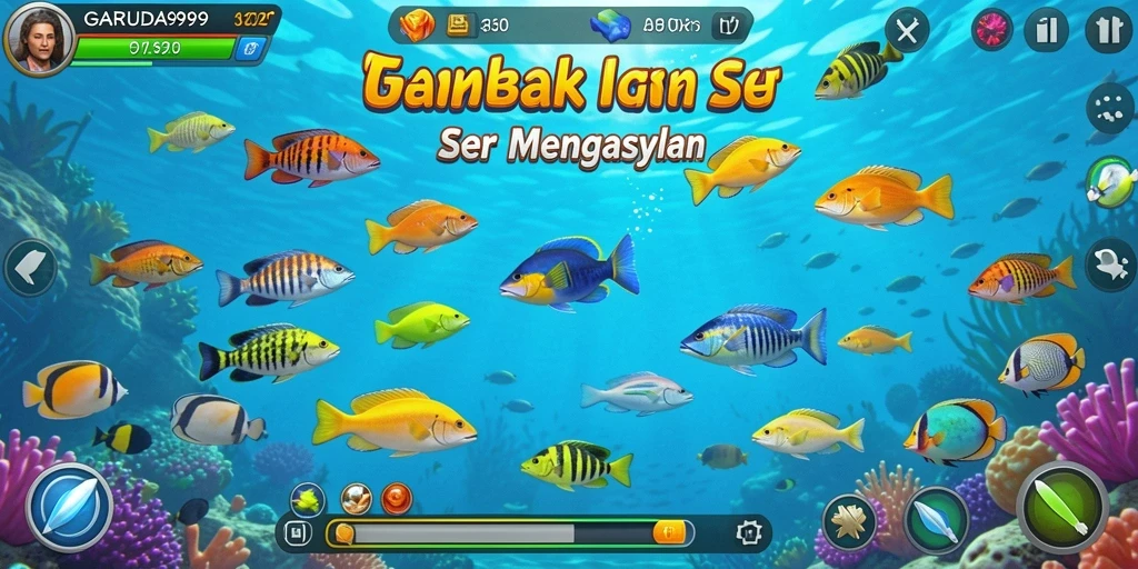 Tampilan seru gameplay GARUDA999 saat memancing ikan.