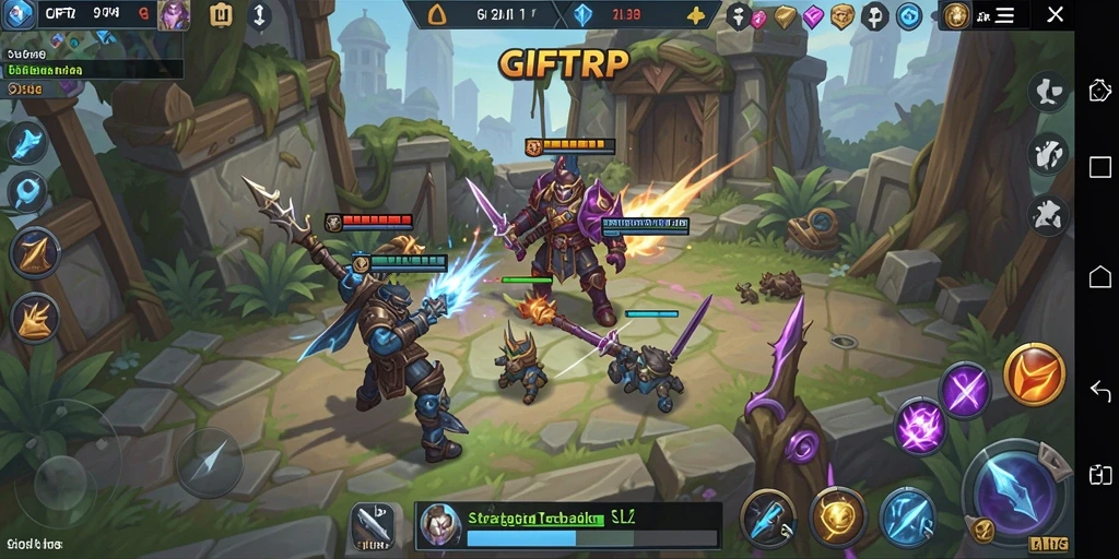 Tangkapan layar menampilkan strategi bertempur dalam gameplay GIFTRP.