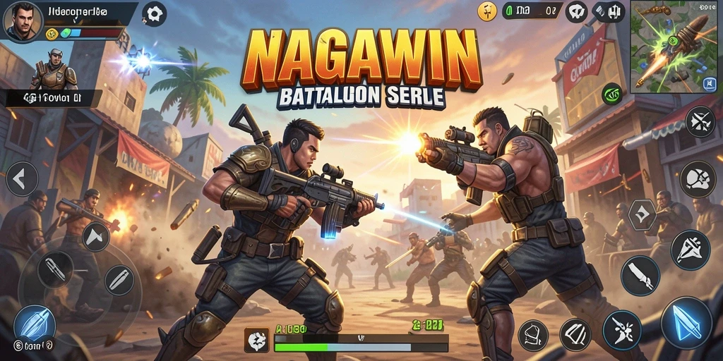 Screenshot gameplay NAGAWIN menampilkan pertempuran seru Battle Royale.