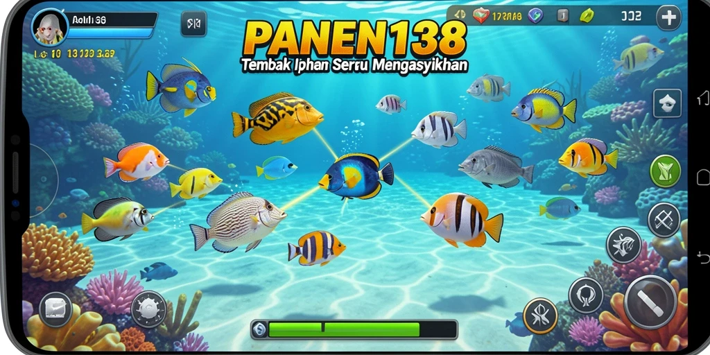 Tampilan gameplay seru di PANEN138 dengan aksi tembak ikan.