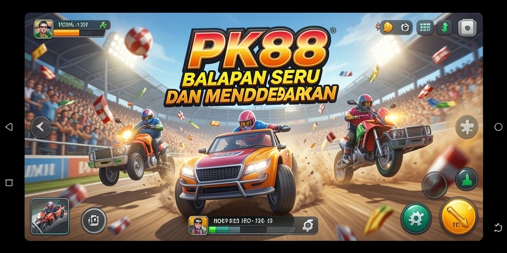 Screenshot PK88 menampilkan momen seru dalam balapan racing.