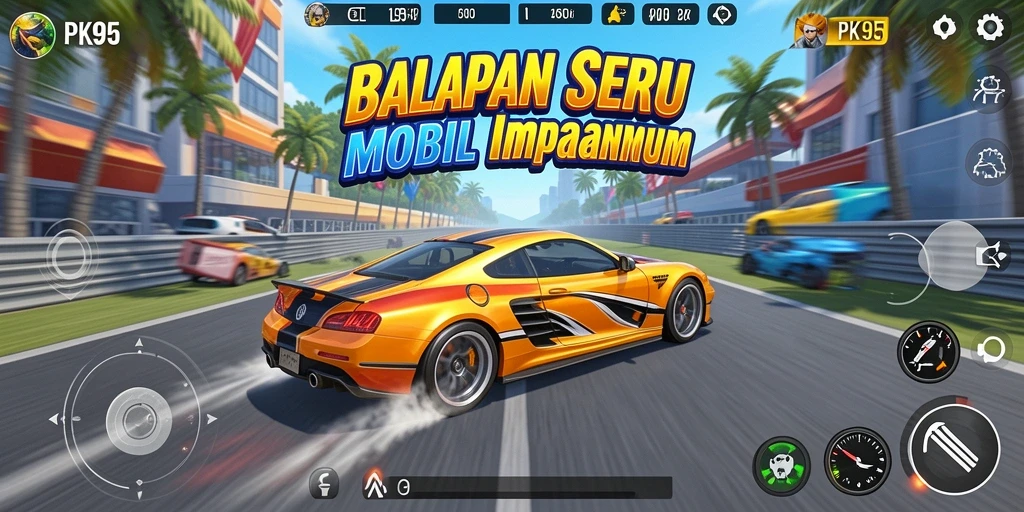 Pengalaman gameplay PK95 dengan mobil balap yang cepat dan menarik.