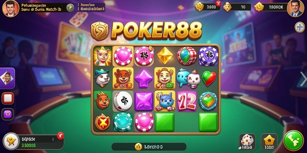Screenshot gameplay POKER88 menampilkan level Match-3 yang seru.